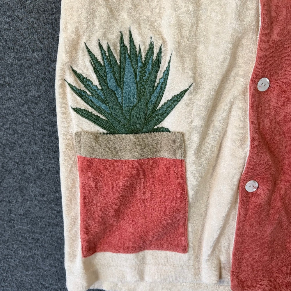 Tombolo El Gusano Terry Cloth Cabana Shirt Mens Small Coral Cream Agave Mezcal - Picture 2 of 11